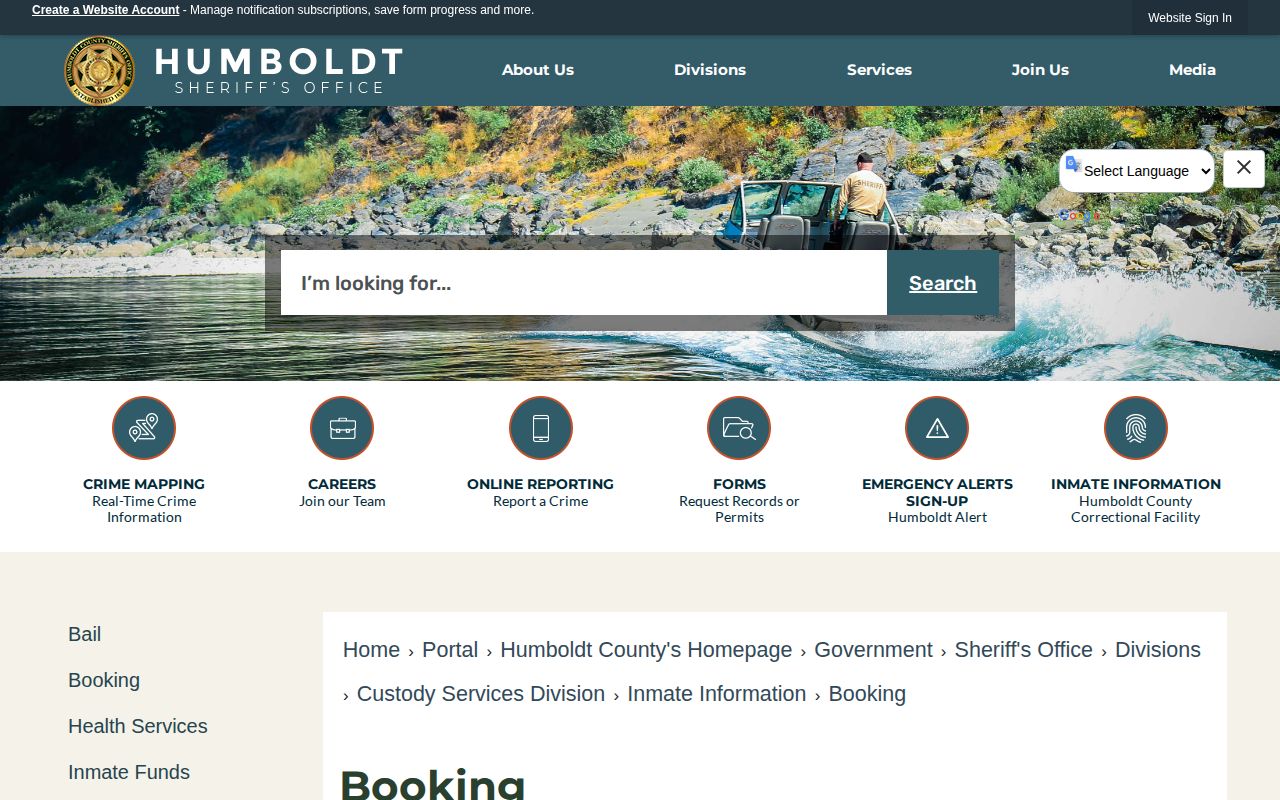 Humboldt County Correctional Facility booking process record