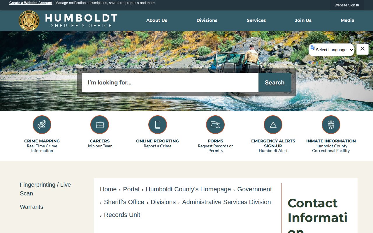 Humboldt County booking record and mugshot request policy