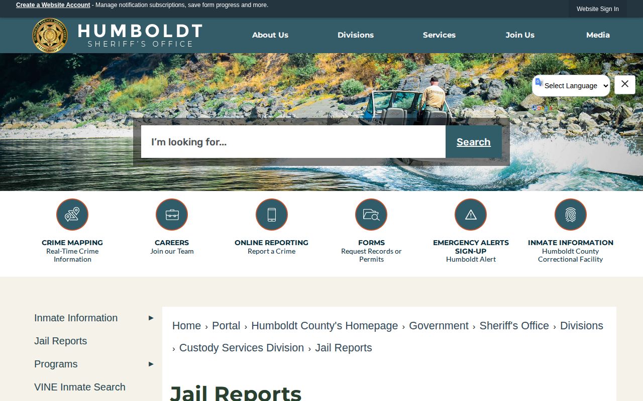 Humboldt County jail booking release and custody reports