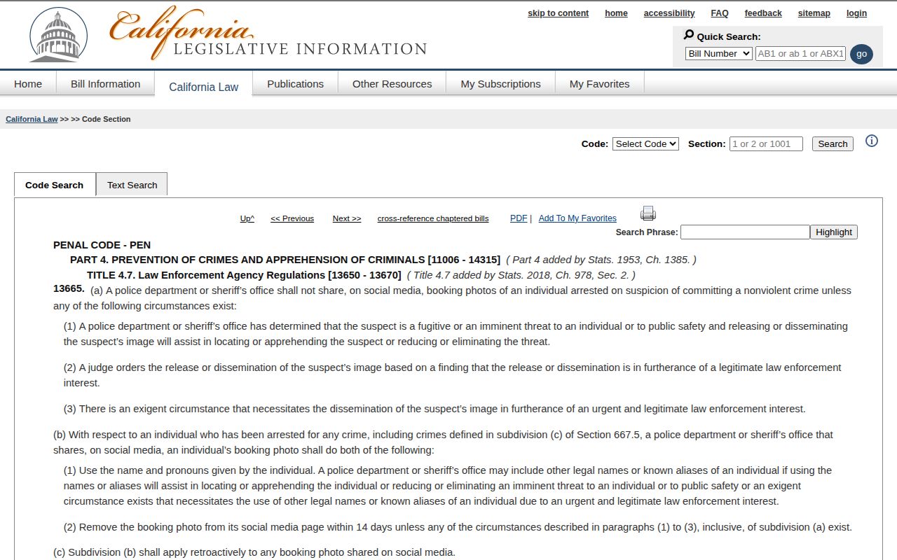 California law affecting Humboldt County booking photo publication